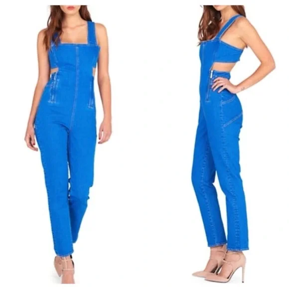 ⚔️SOLD⚔️ Kendall + Kylie Cut Out Denim Jumpsuit Blue Jean Overalls Small - Picture 7 of 10